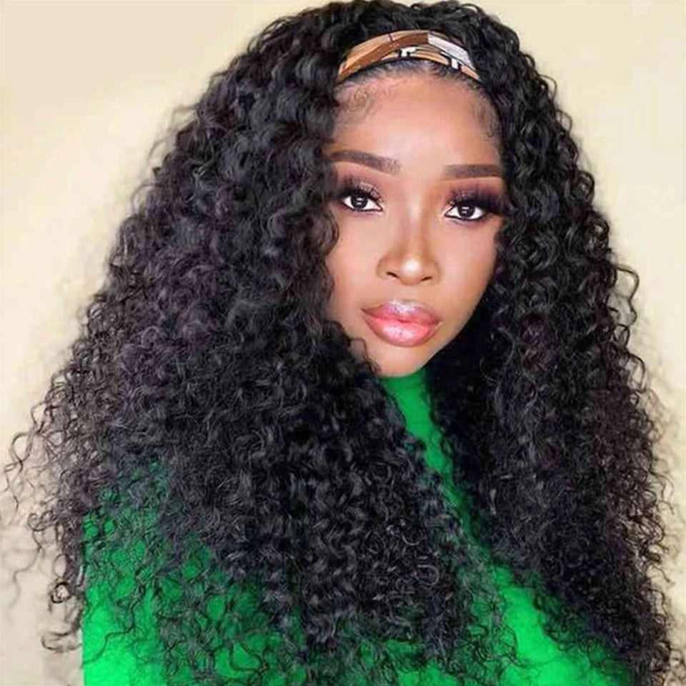 250% Density Kinky Jerry Curly Headband Wig | Glueless Indian Human Hair Luxegan