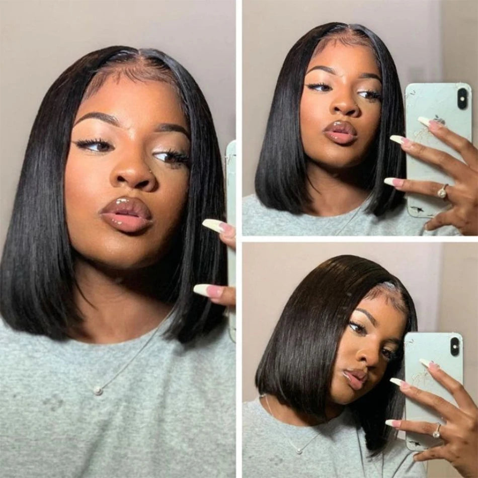 Glueless 13x4 Straight Lace Front Bob Wig Pre-Plucked 4x4 Closure Brazilian Remy Human Hair Bone Straight Short Bob