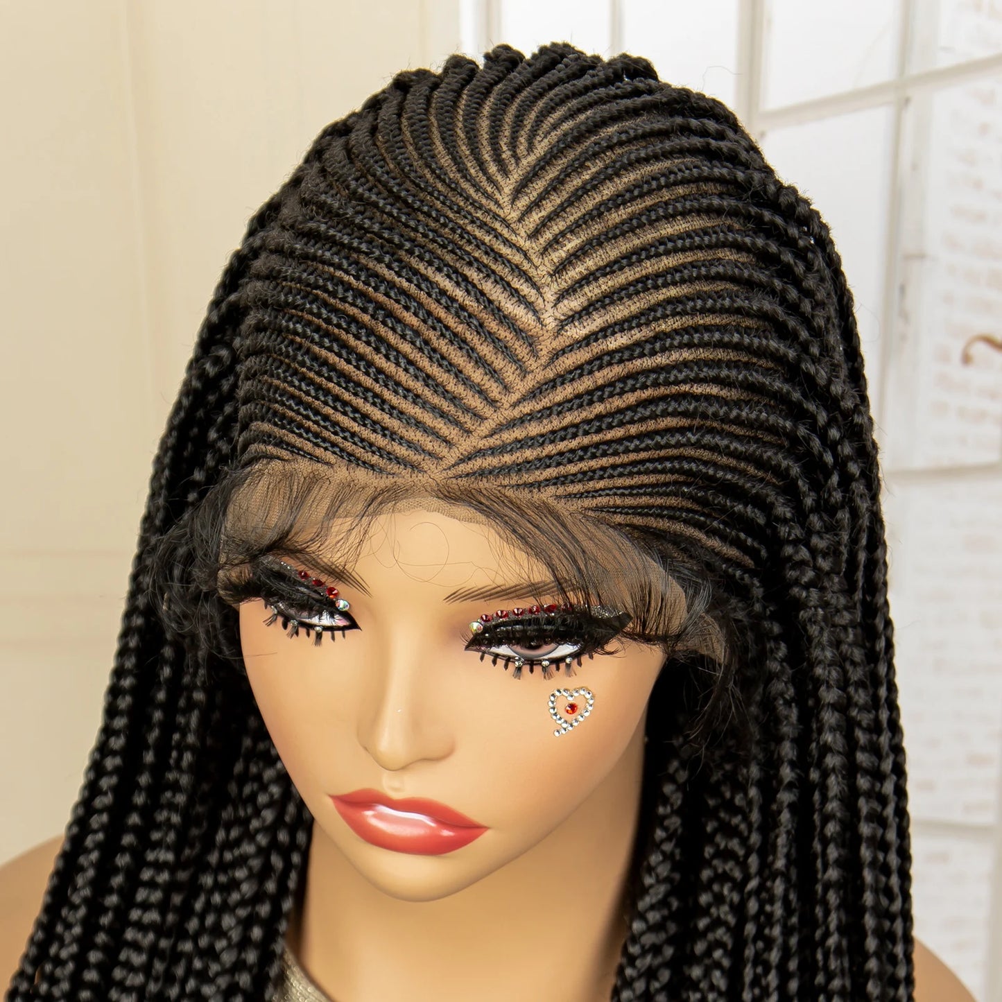 36" Full Lace Afro Cornrow Wig | Knotless Box Braids | Kanekalon Hair | For Black Women
