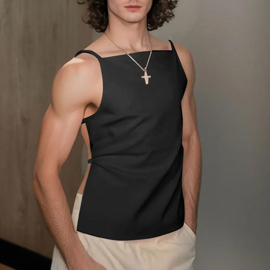 Backless Hollow Out Tank Top | Sophisticated O-Neck Sleeveless Silhouette | Elegant "Lace-Up" Summer Streetwear | "Dignified" Unisex Broadcloth Vest for Radiant Versatile Styling Luxegan