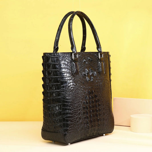 Women's Luxury Genuine Leather Alligator Handbag | Designer Real Natural Leather Shoulder Bag | Hard Shell Casual Tote Crossbody Purse | Multi-Pocket Large Capacity Versatile Satchel Model 20250603f Luxegan