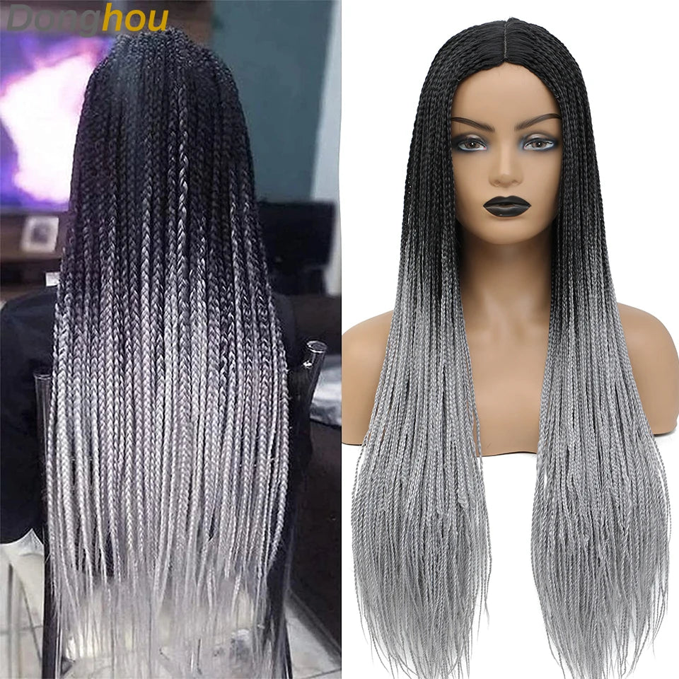 New Style Ombre Box Braided Wigs For Women Braided Wig Fake Scalp Wholesale Wigs Perruque Longue Synthétique Braiding Hair Wig Luxegan