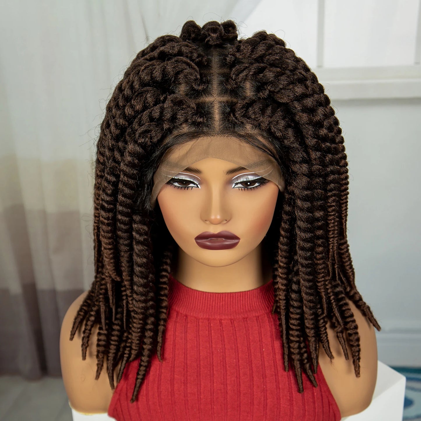 16" Knotless Box Twist Braids Wig | Full Lace | Baby Hair Luxegan