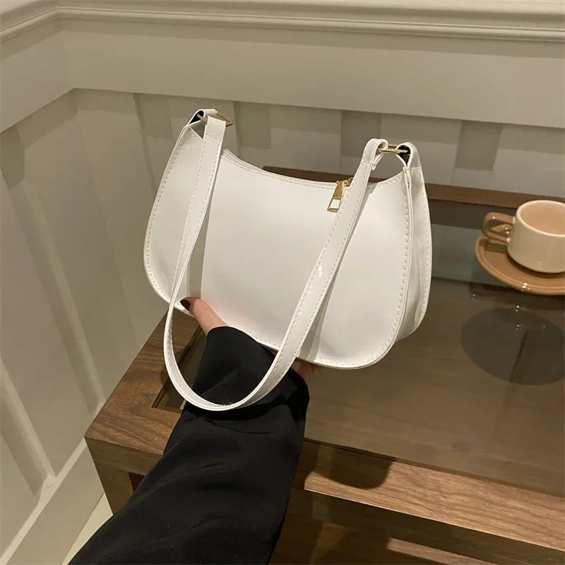 Hard Patent PU Leather Baguette Bag | Vintage Designer Hobos Underarm Bag Luxegan