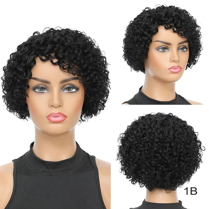 8-Inch Bouncy Curly Pixie Cut Wig | Side Part Brazilian Human Hair Luxegan