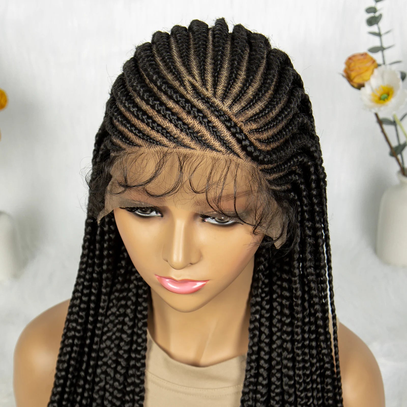 HD Transparent Full Lace Cornrow & Box Braids Wig Luxegan