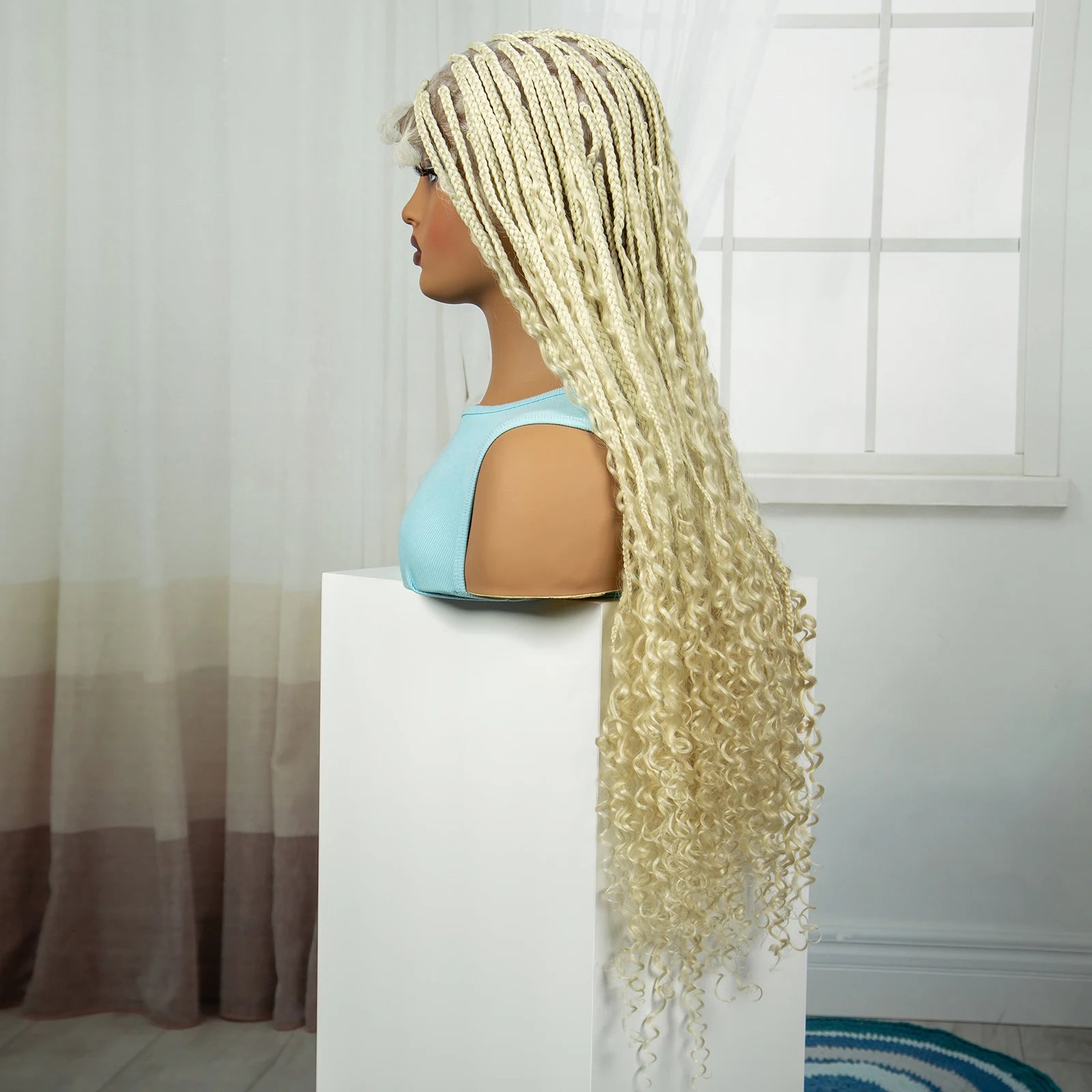 36" Blonde Boho Knotless Braids Wig | Curly Ends | HD Full Lace | Baby Hair Luxegan
