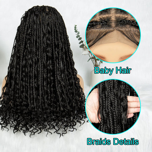 KIMA Boho Braided Wigs 20Inch Transparent Full Lace Wig Synthetic Box Braids Goddess Braided Wigs with Baby Hair for Black Women Luxegan