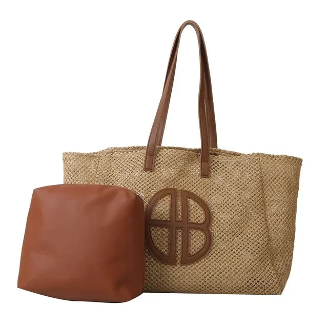 Straw Hollow Out Knitting Tote Bag | Large Capacity Handmade Shoulder Bag & Casual Beach Bag Luxegan