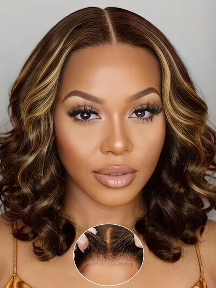 Malaysian Hair | Double Drawn | P4 27 | Ombre | Highlight | Bouncy Wave | Wear and Go | Glueless | Human Hair | Bob Curly Wigs Luxegan