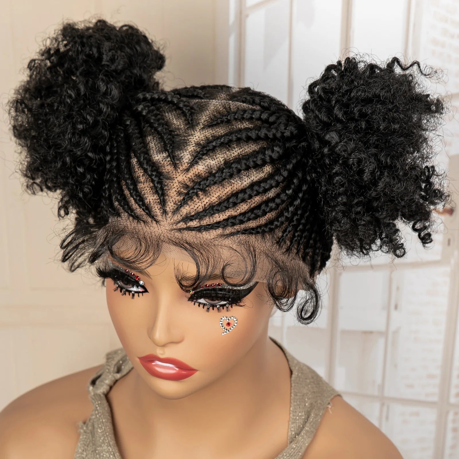 6" Bun Braided Wig | Cornrow Accents | Transparent Lace Frontal | Kanekalon Hair | Black Women