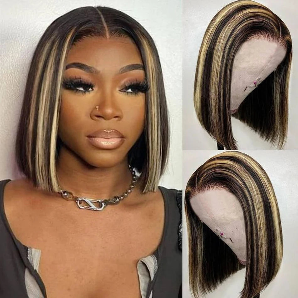 1B/27 Highlight Bob Wig - Brazilian Remy Human Hair 13x4 Lace Front Short Straight Wig (Clearance)