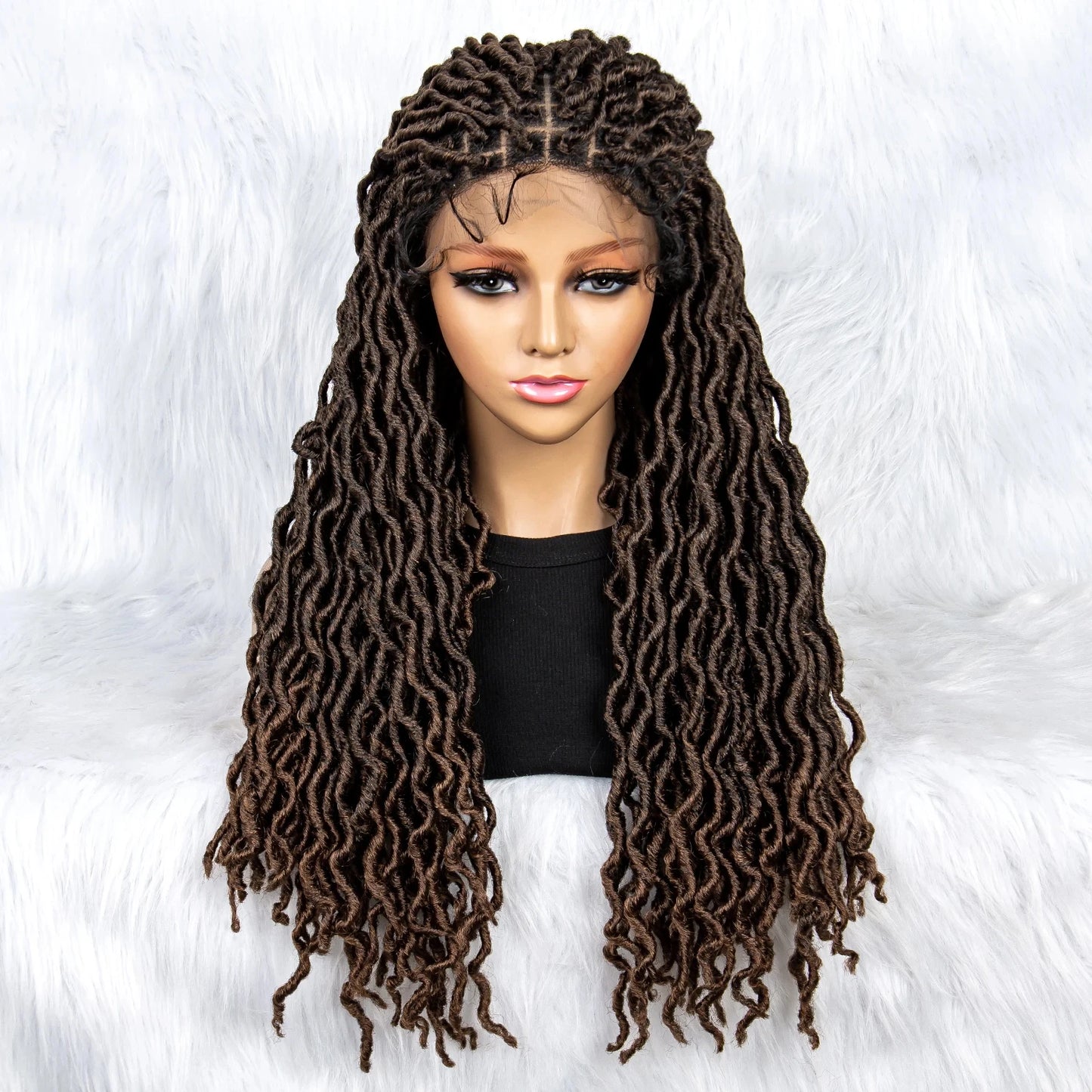 Knotless Box Braided Wig with Curly Ends & Baby Hair | Synthetic Lace Front Wig for Black Women Luxegan