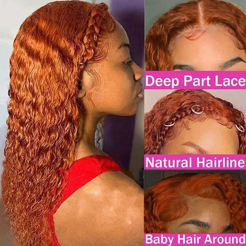 30-Inch Ginger Deep Wave Human Hair Wig | 13x6 HD Lace Frontal Pre-Plucked Luxegan