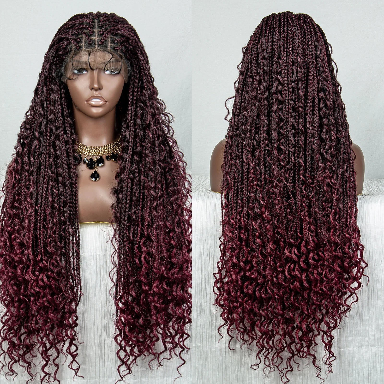 32" Knotless Braids Wig with Baby Hair | Transparent Lace Front Luxegan