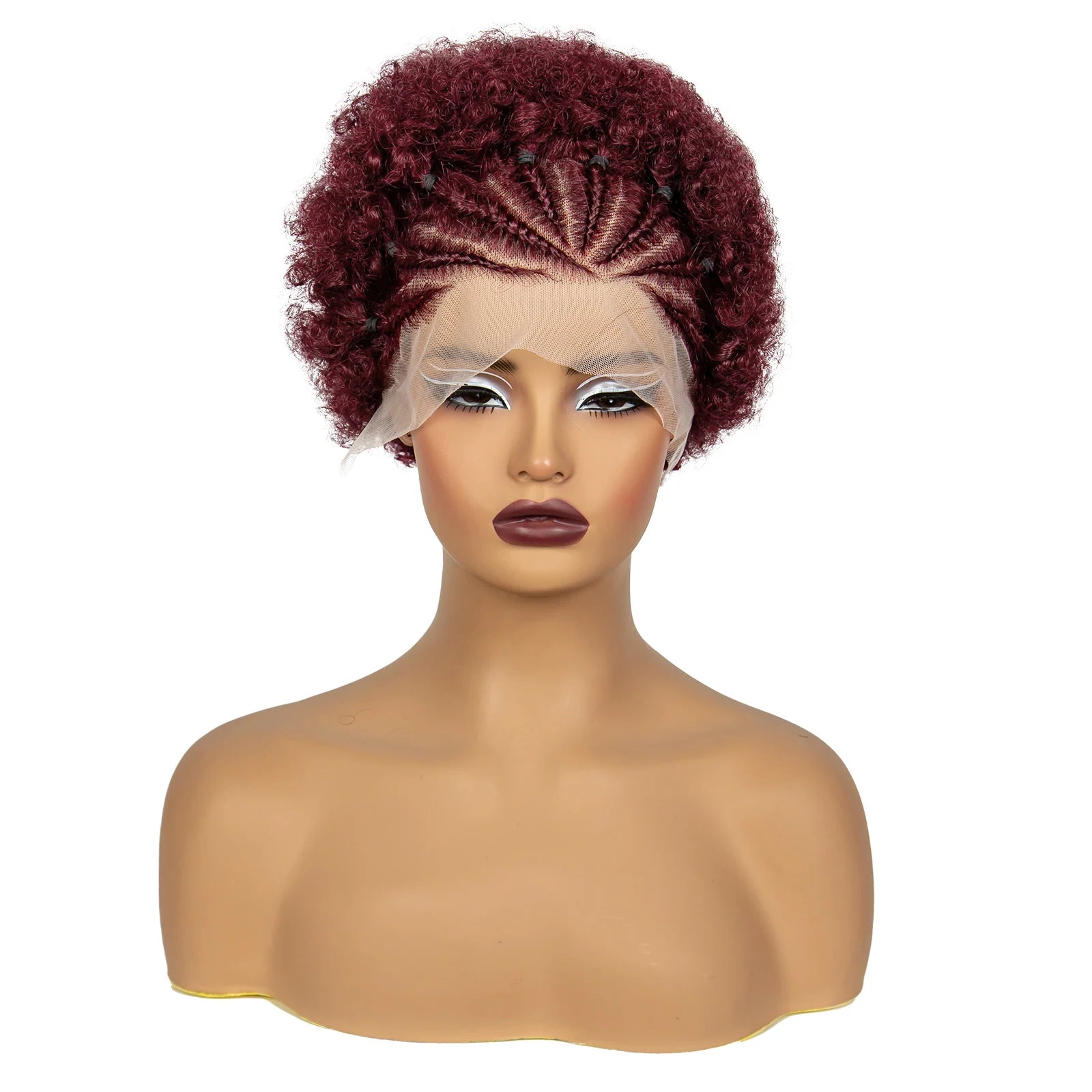 4-30 Color Synthetic Braided Wig | 13x4 Transparent Lace Front Short Afro Kinky Curly Knotless Braids Luxegan