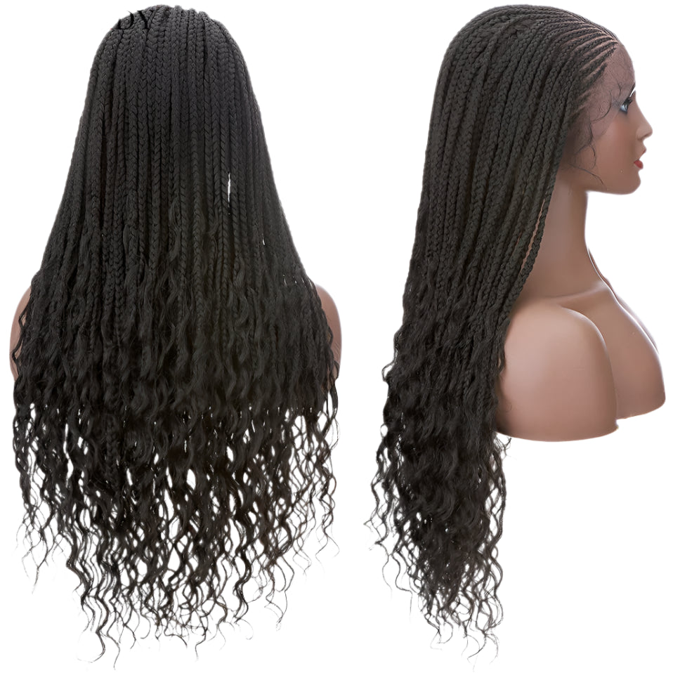 My-Lady Synthetic Braided Wig | 28" Cornrow Braids | Lace Front Wig | Long Curly Ends | Black Women