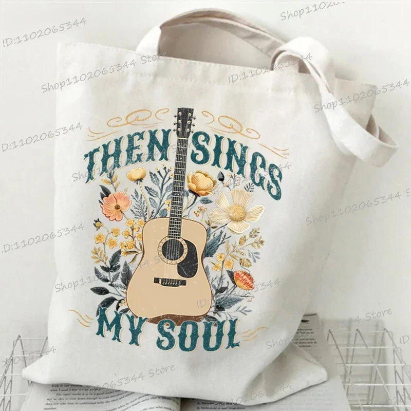 Vintage Wildflower Canvas Tote Bag | "Fruits of The Spirit" Religion Faith Shoulder Bag | Bohemia Casual Handbag for Teenagers (Unisex) Luxegan