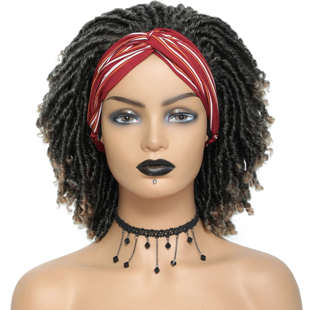 Soft Faux Locs Headband Wig - 6 Inch Ombre Dreadlock Wig for Black Women - Curly Braided Synthetic Wig with Headband - 1B, Burgundy, 27, 30, 613 Options Luxegan