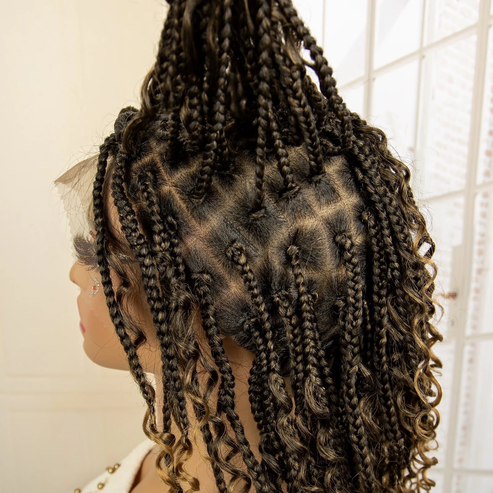 Curly Braided Wig | Boho Box Braids | Full Lace Wig | Knotless Braids | Brown Wig | Synthetic Hair | Black Women