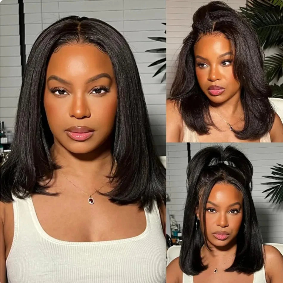 13x4 Glueless Kinky Straight Bob Wig | Ready-to-Wear | Brazilian Remy Human Hair