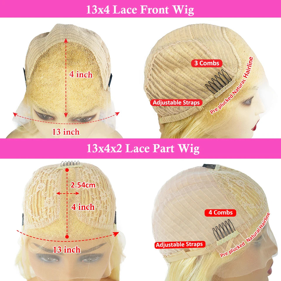 613 Blonde Bob Lace Front Wig - Brazilian Remy Human Hair, HD Transparent Lace, Pre-Plucked, Brown Roots