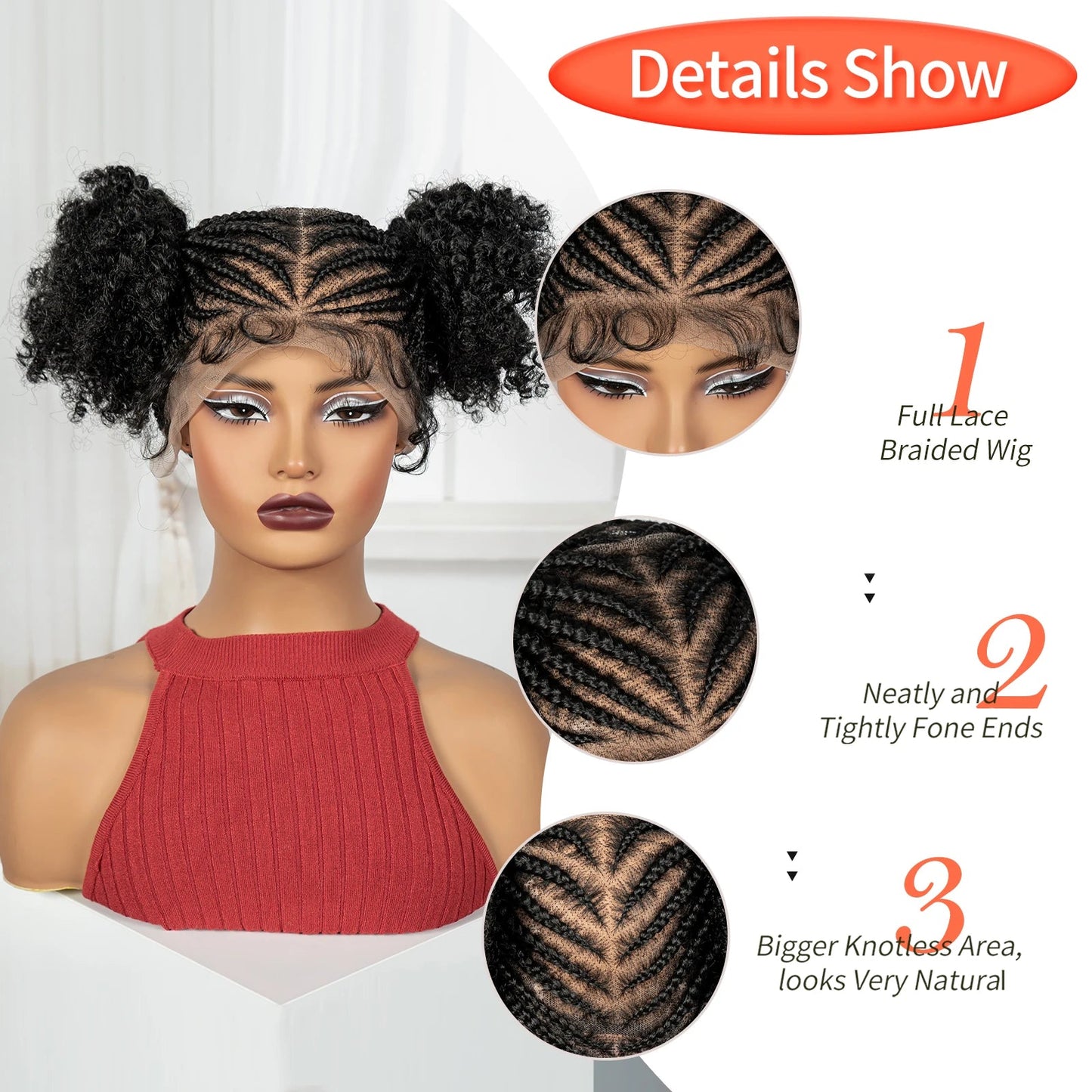 Cornrow Bantu Knot Braided Wig | Full Lace | Baby Hair | Synthetic Lace Front Braids | Cosplay Luxegan