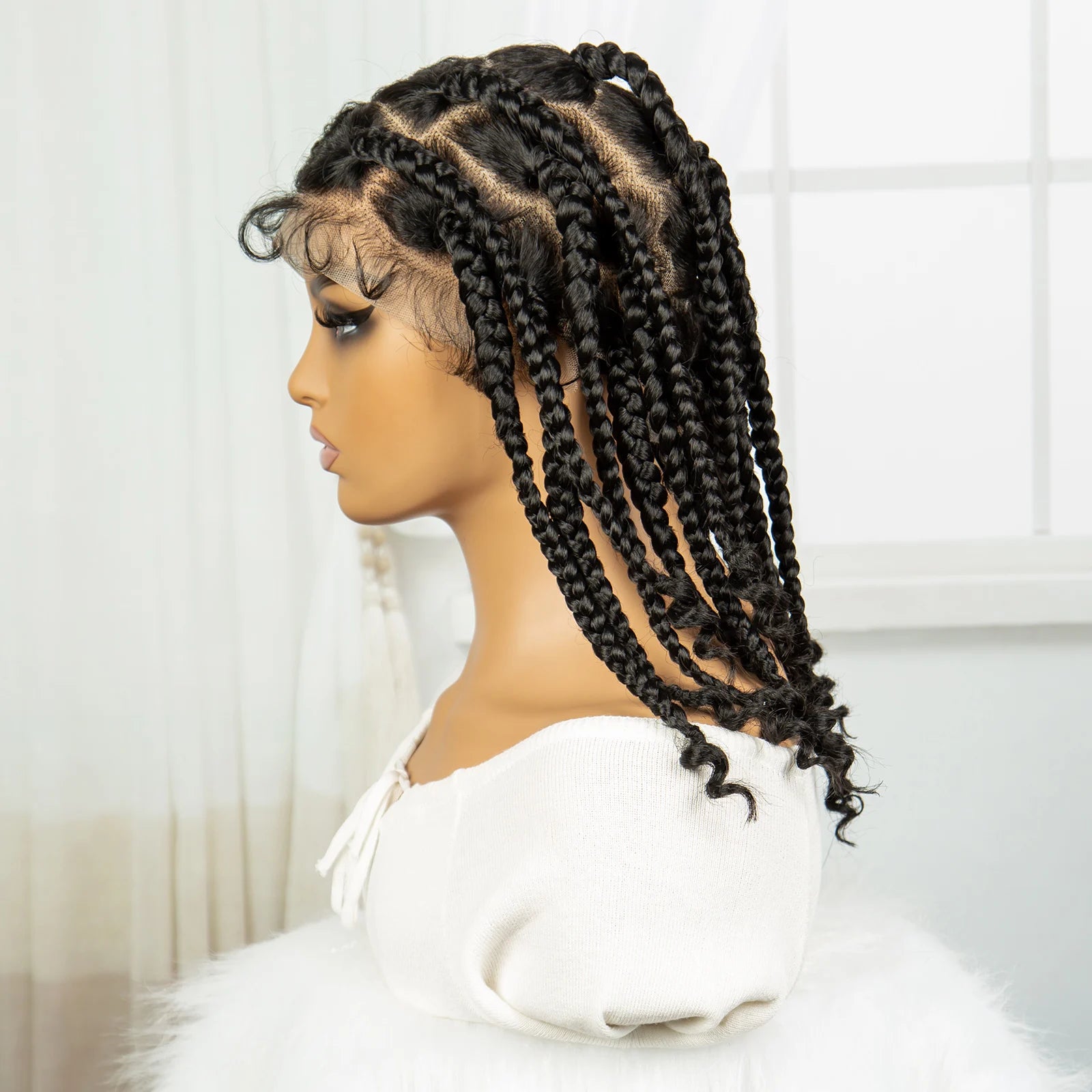 HD Full Lace Knotless Box Braids Wig with Curly Ends | Baby Hair Luxegan