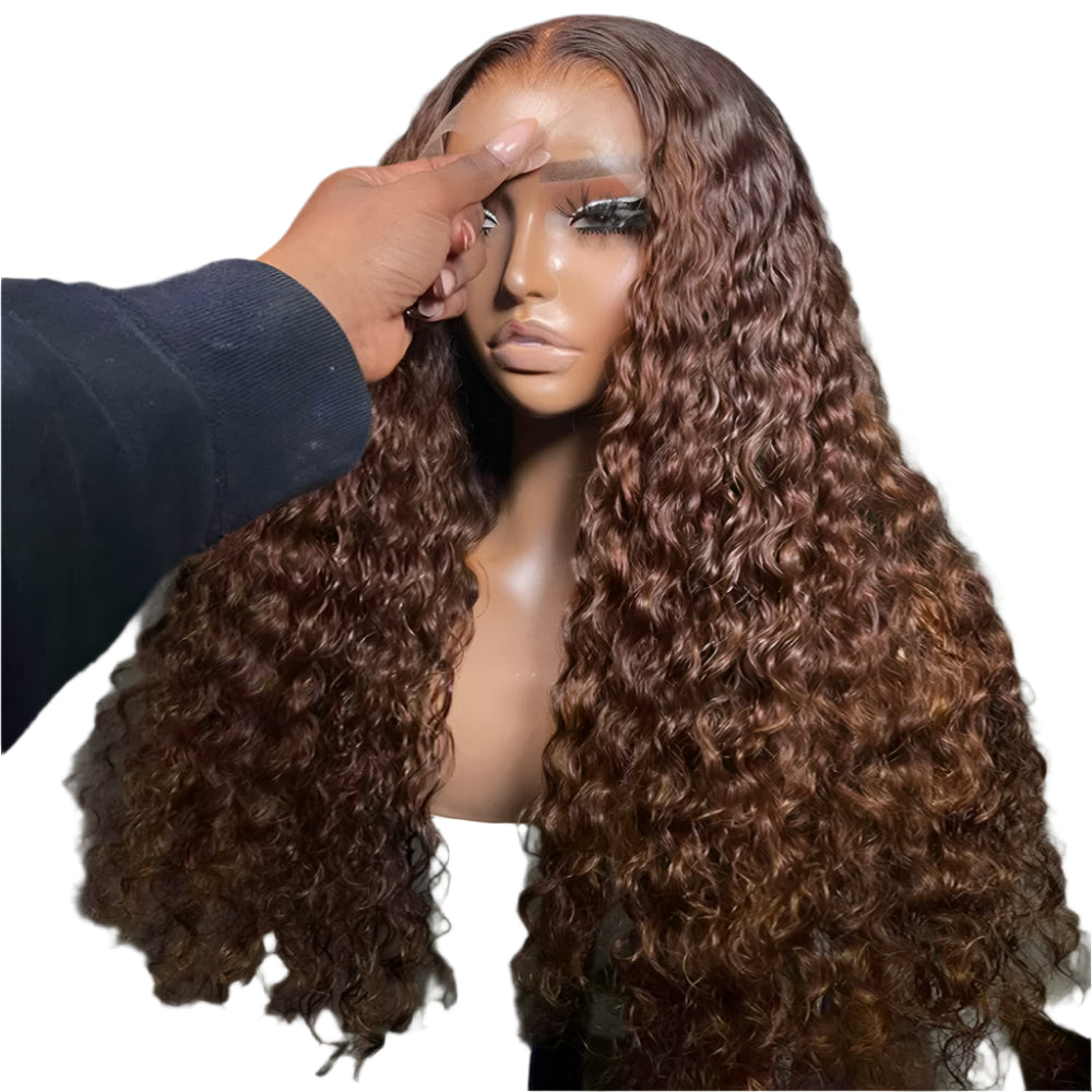 30" Curly Burgundy & Chocolate Brown 13x6 HD Lace Frontal Wig | 99J Colored Human Hair Wig for Women | Deep Wave Luxegan