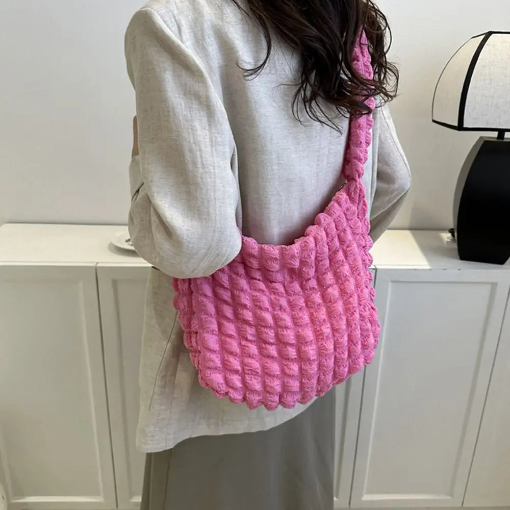 Quilted Pleated Puffer Tote Bag | Padded Shoulder Bag & Ruched Cloud Handbag Luxegan