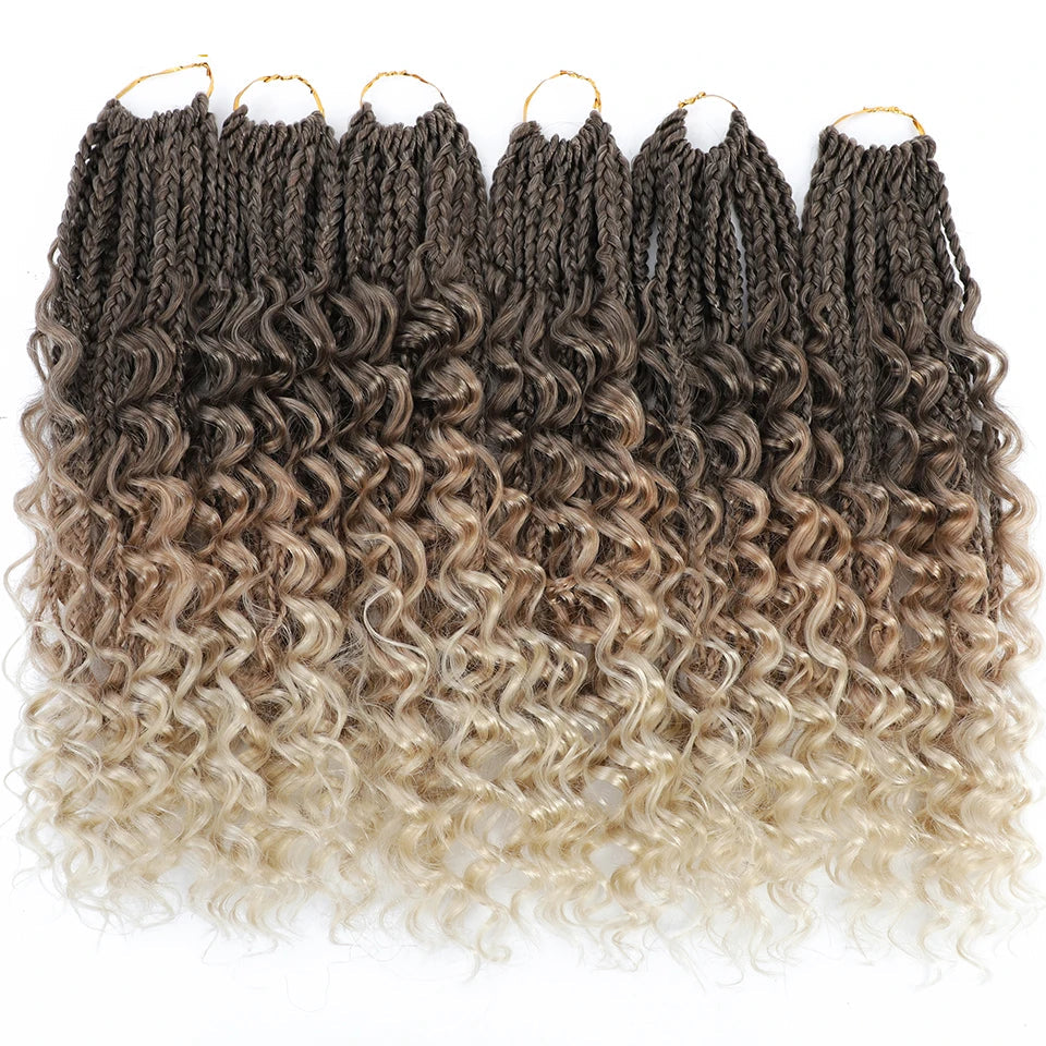 Ombre Goddess Box Braids Crochet Hair with Curly Ends | 14 Inch | 1-6 Packs Luxegan