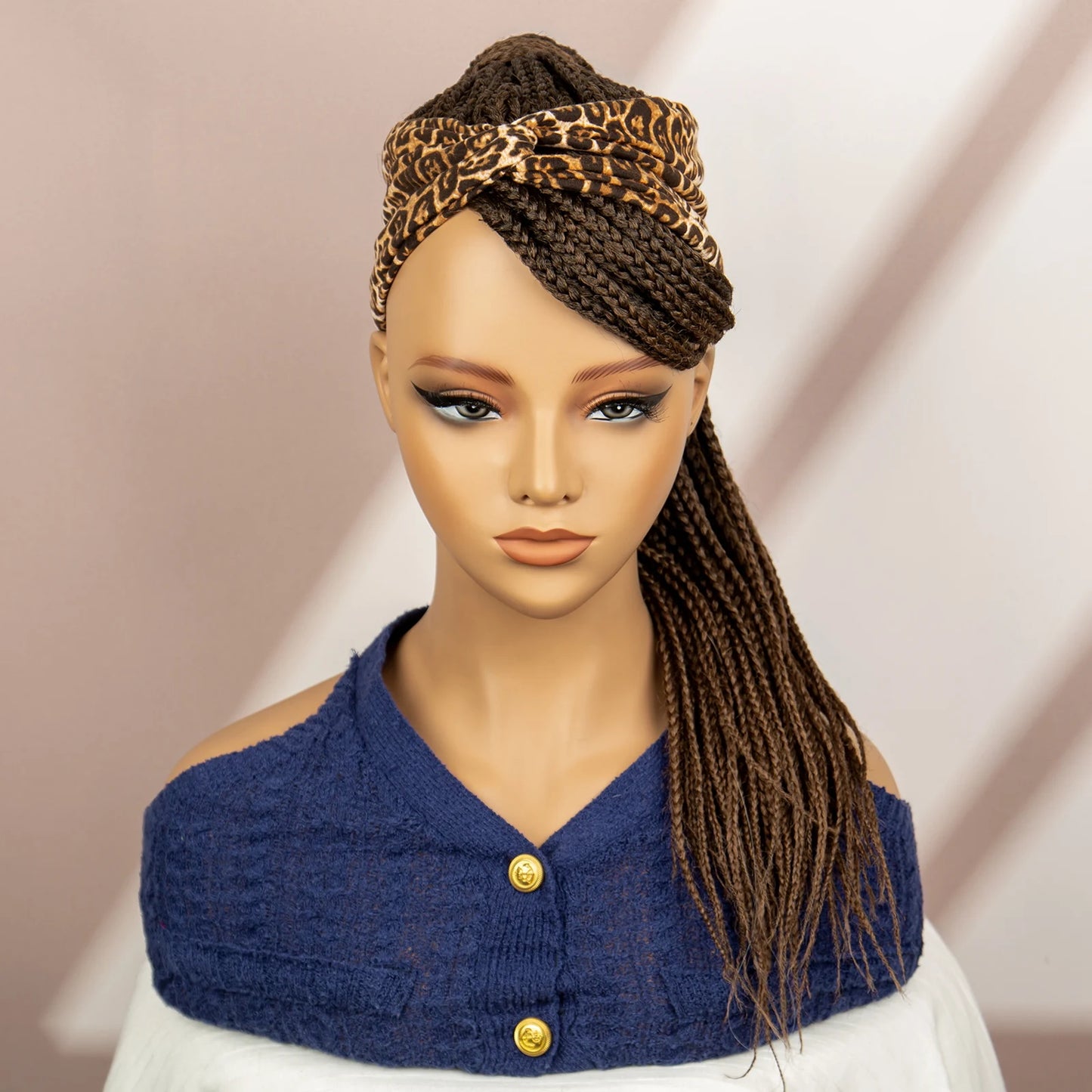 Bangs Ponytail Braided Wig with Headband | 27/613 Leopard Print Hair | Synthetic Daily Use Wig | Long Braids