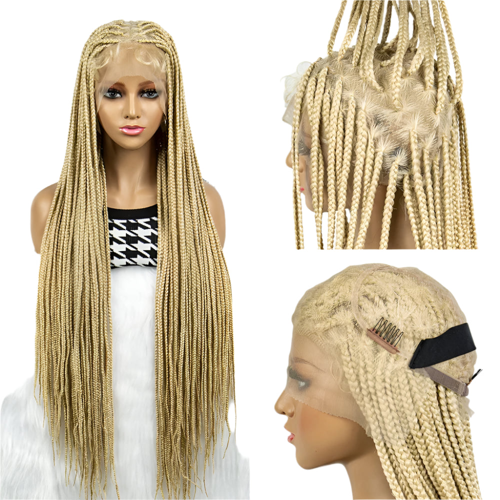 HD Full Lace Knotless Box & Cornrow Braided Wig | Transparent Lace | Synthetic Crochet Braids for Black Women Luxegan