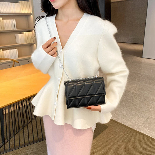 Designer Fashion Women’s Shoulder Bag | Sophisticated PU Leather Handle Handbag | Elegant Chain Strap Crossbody | Luxury "Dignified" Soft Minimalist Purse for Versatile Styling Luxegan