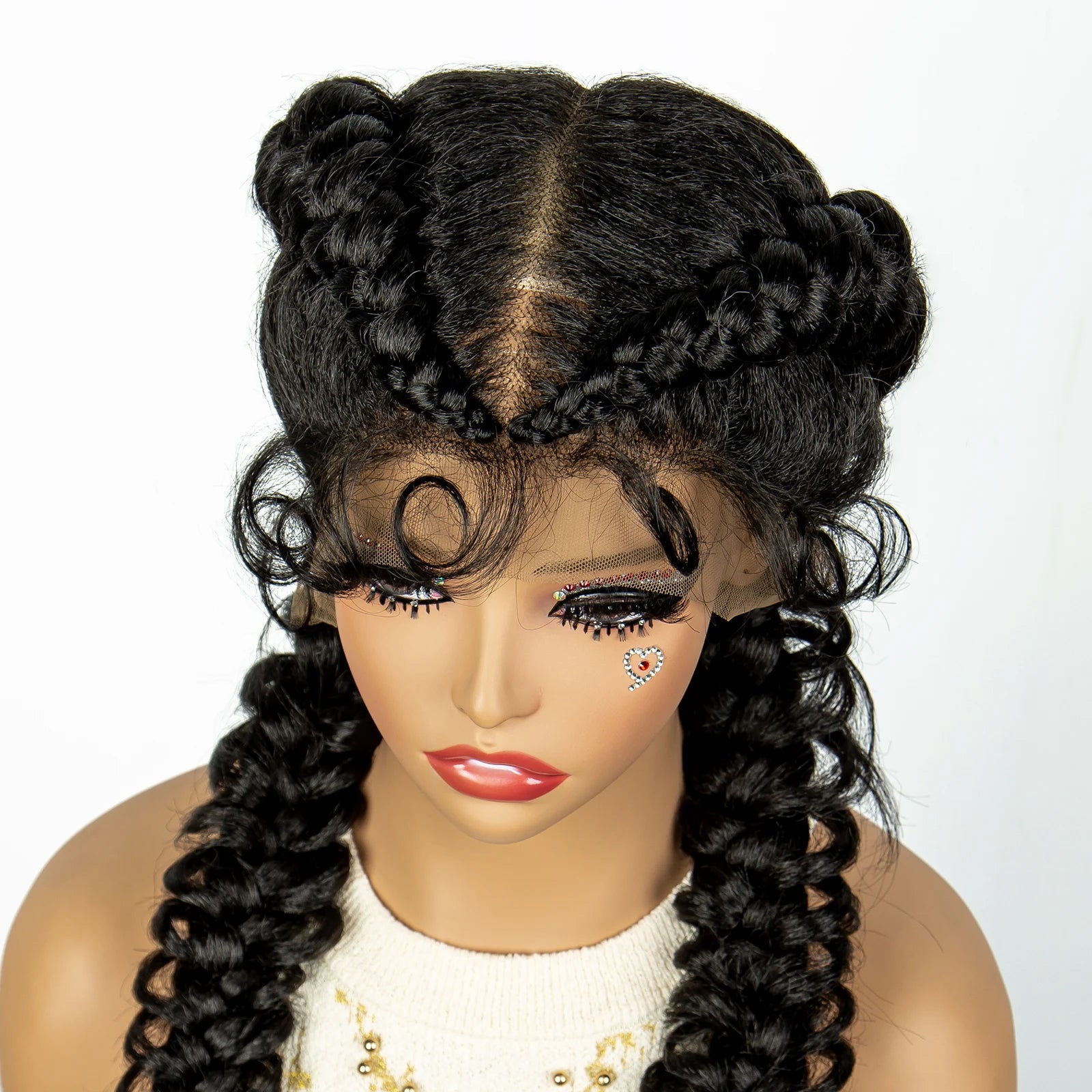 1B/30 Dark Brown Dutch Box Braids Wig | Synthetic Lace Frontal | Fishtail Braids | With Baby Hair | For Black Women