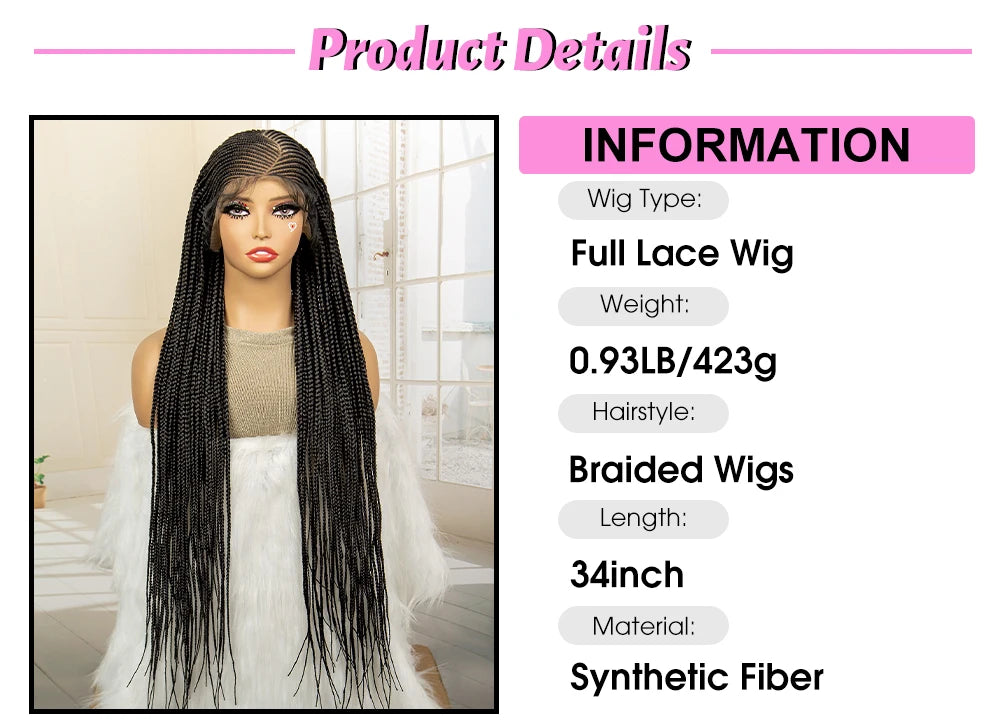 36" Full Lace Afro Cornrow Wig | Knotless Box Braids | Kanekalon Hair | For Black Women - Luxegan