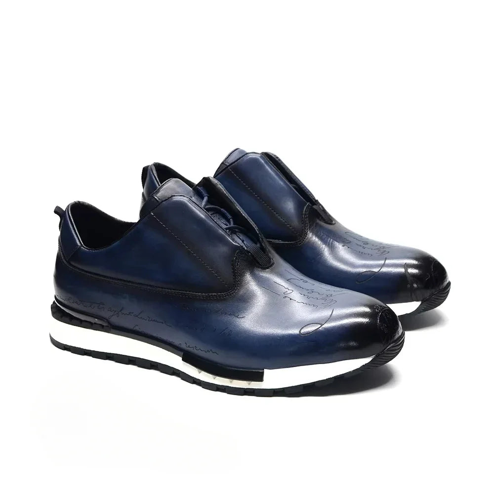 Luxury Brand Style Hand-Painted Sneakers | Sophisticated Genuine Cow Leather Lace-Ups | Elegant "Classic European" Silhouette | "Dignified" Anti-Slip Rubber Sole for Radiant Versatile Winter Styling Luxegan