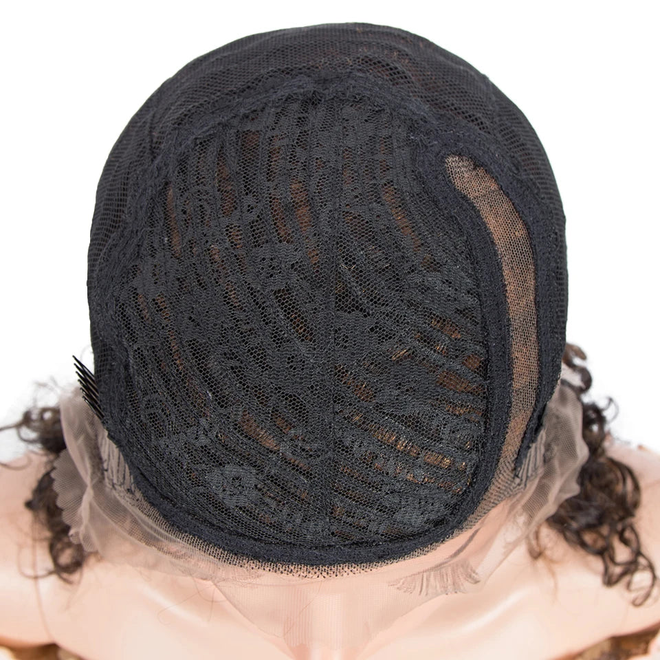 Sleek Curly Human Hair Wig | Brown Highlights | 13x1 T Part Lace Wig | Brazilian Remy Hair | Water Wave
