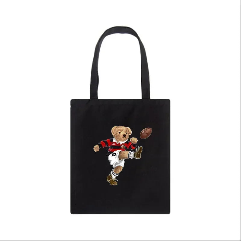 Fashion Bear Print Eco Women Shoulder Bags | Female Handbag Canvas Shopping Bag | Casual Large Ladies Travel Totes Bags Luxegan