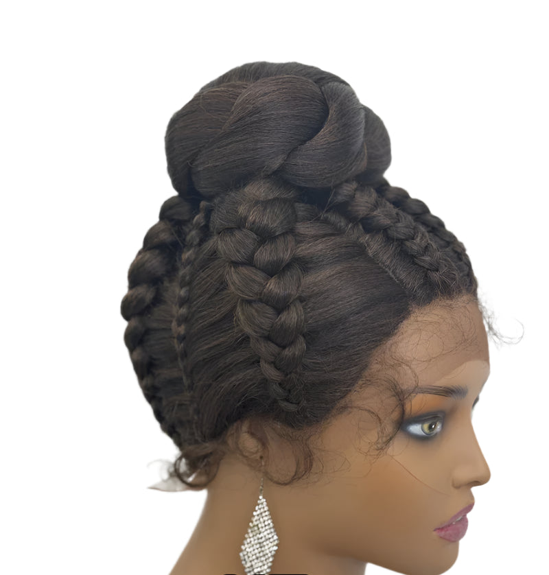 Bun Updo Braided Wig | Cornrow Accents | 1B/30 Ombre | Lace Front | Baby Hair | Synthetic Hair