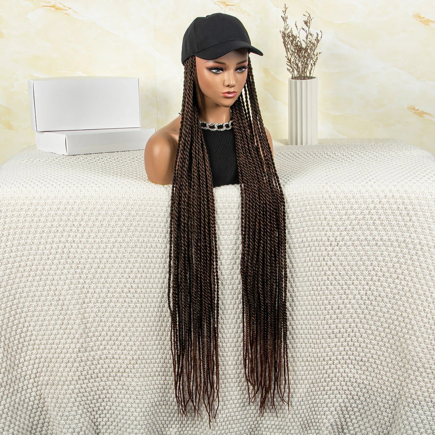 Synthetic Long Twists Braids Extension With Adjustable Cap Fashionable Machine Made Crochet Braided Extension Cap Wig For Women Luxegan