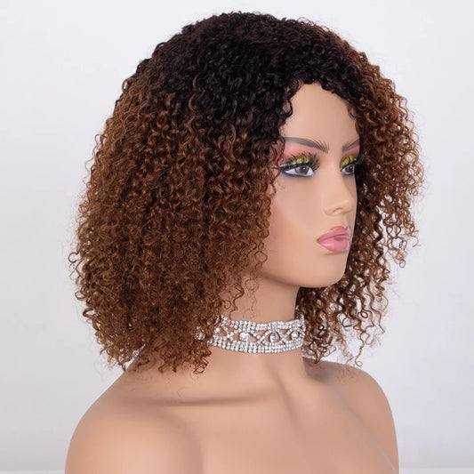 Sleek Ombre Highlight Kinky Curly Human Hair Wig | Peruvian Curly Bob Luxegan