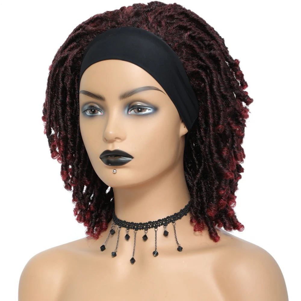 Soft Faux Locs Headband Wig - 6 Inch Ombre Dreadlock Wig for Black Women - Curly Braided Synthetic Wig with Headband - 1B, Burgundy, 27, 30, 613 Options Luxegan