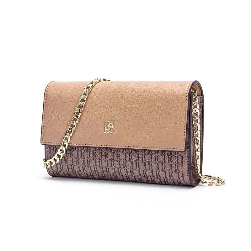 Women’s New Magnetic Flip Chain Bag | Classic Brown Small Square Shoulder Bag | Trendy PU Leather Messenger Bag & Wallet | Minimalist Baguette Handbag with Gold-Tone Chain Luxegan
