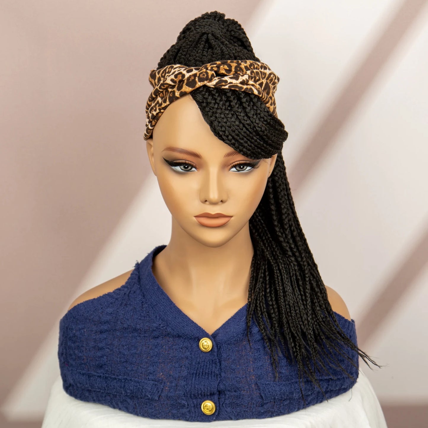 Bangs Ponytail Braided Wig with Headband | 27/613 Leopard Print Hair | Synthetic Daily Use Wig | Long Braids
