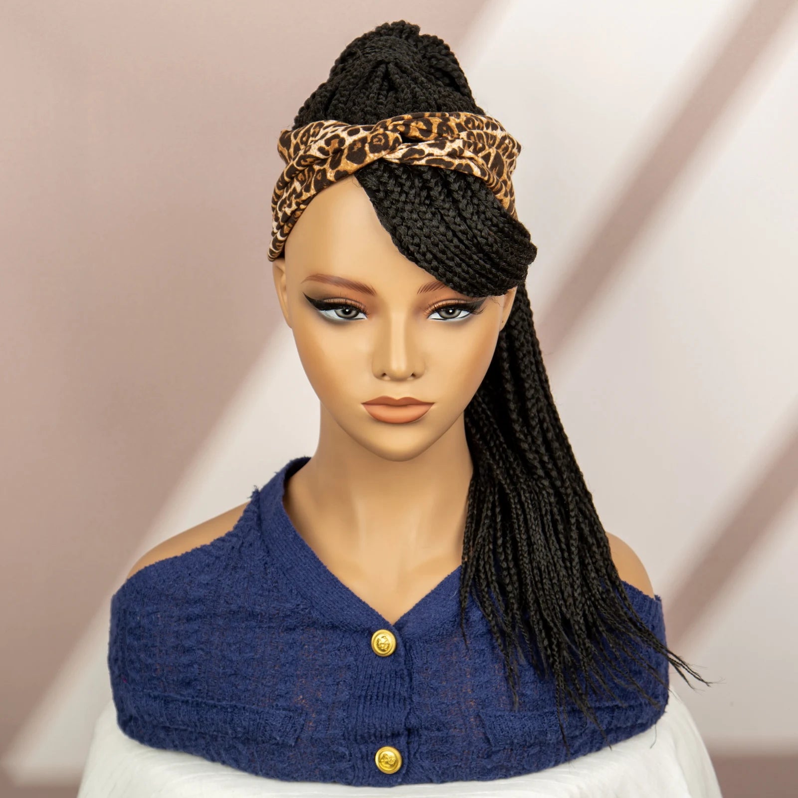 Bangs Ponytail Braided Wig with Headband | 27/613 Leopard Print Hair | Synthetic Daily Use Wig | Long Braids