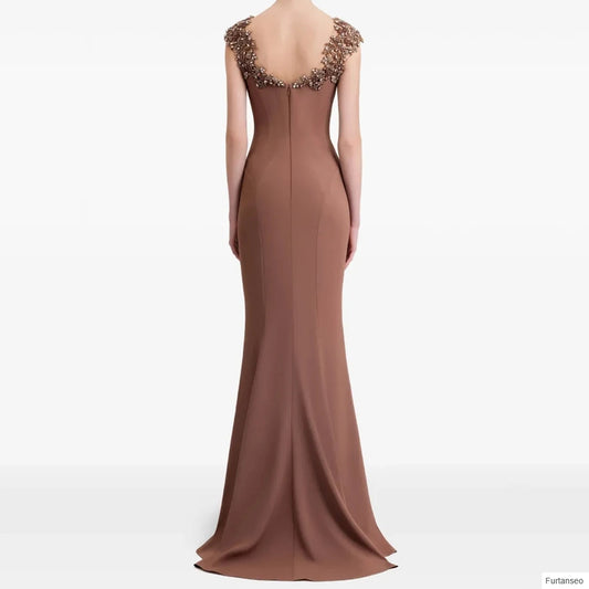 Crystal Draped Mermaid Evening Gown | V-Neck Sleeveless Floor-Length Prom Dress - view 2