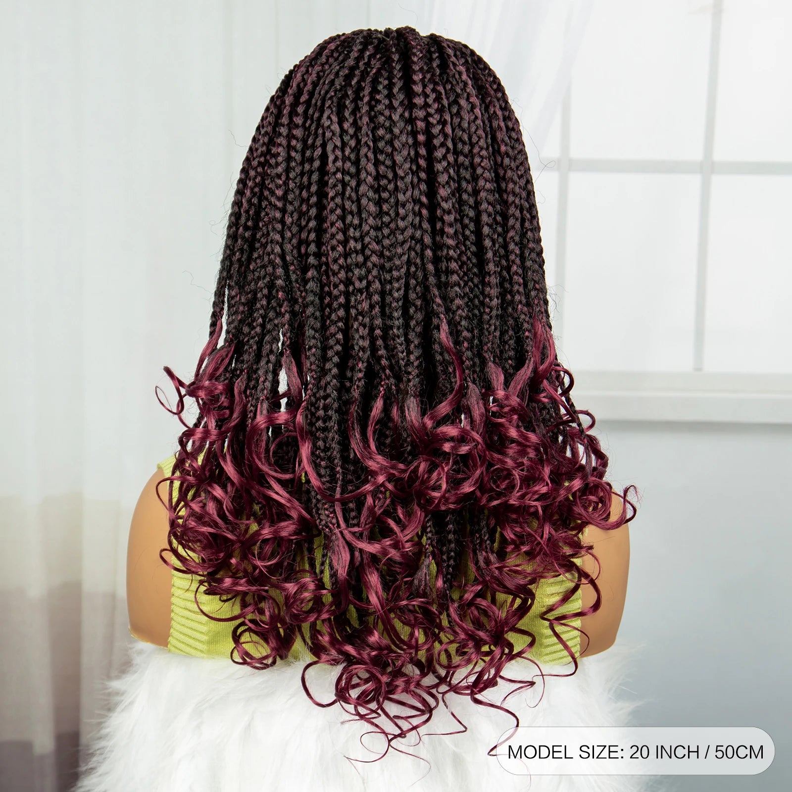 Burgundy Knotless Braids Wig with Curly Ends | 9x6 Lace Front | Blended Box Braids Luxegan