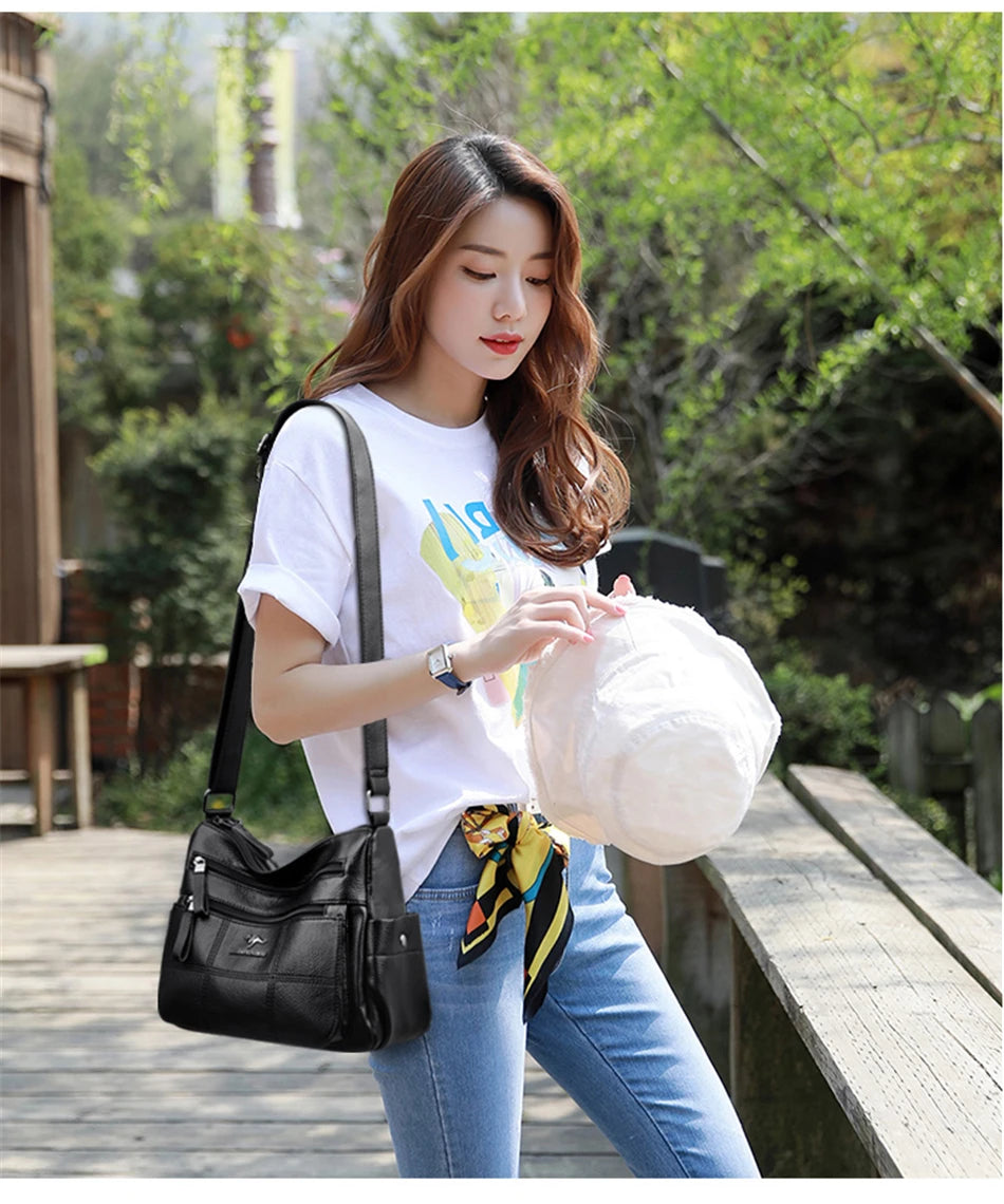 Genuine Sheepskin Leather Designer Handbag | Luxury Waterproof Bucket Bag for Women | Premium Business Messenger & Shoulder Tote with Sequined Accents Luxegan