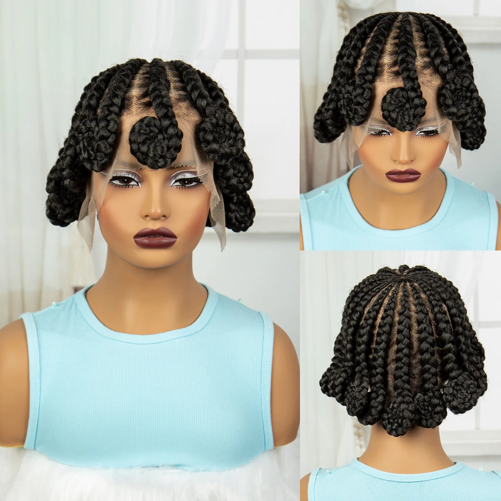 Handmade Knotless Bantu Cornrow Braids Wig | Full Lace Front | Short Braids Luxegan